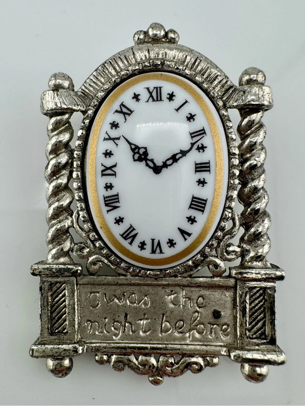 Danecraft Twas the Night Before Grandfather Clock Christmas Brooch Pin